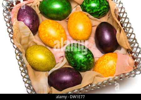 Easter eggs in a basket Stock Photo