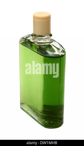 old bottle with green cologne Stock Photo