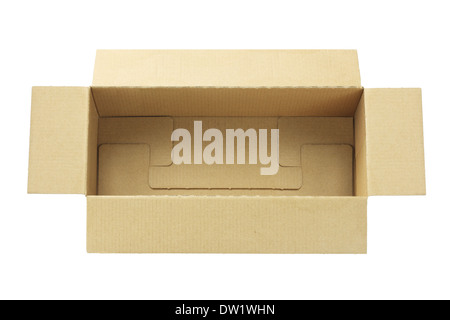 Elevated View Of An Open Rectangular Box On White Background Stock Photo