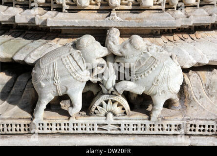 elephants on ranakpur temple in india Stock Photo