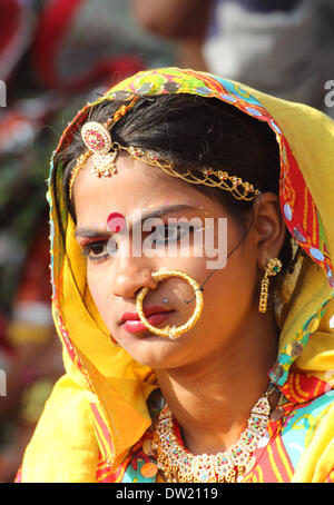 Portrait of Indian girl Pushkar camel fair Stock Photo