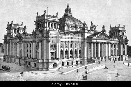 Historical  illustration, West facade of the Reichstag Building in Berlin, Germany Stock Photo