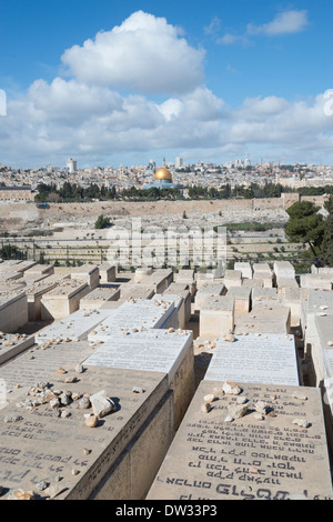 Panoramic view of Jerusalem Old City from Mount of Olives Jewish cemetery. Jerusalem. Israel. Stock Photo