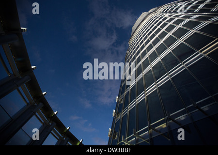 View looking up the Burj Khalifa, from the observation deck, in Dubai, United Arab Emirates. Stock Photo