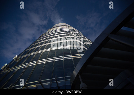 View looking up the Burj Khalifa, from the observation deck, in Dubai, United Arab Emirates. Stock Photo