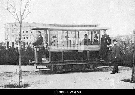 The Gross Lichterfelde Tramway, the world's first electric tramway, built by the Siemens & Halske, May 1881, Berlin, Germany Stock Photo