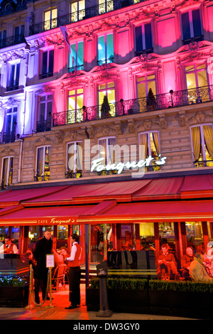 Fouquet's Restaurant At Dusk, Avenue des Champs-Elysees, Paris, France, Western Europe. Stock Photo