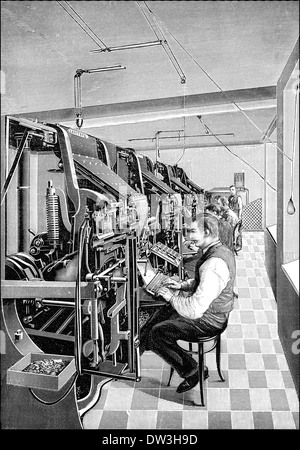 Mergenthaler's linotype typesetting machines, 1890, Ottmar Mergenthaler Stock Photo