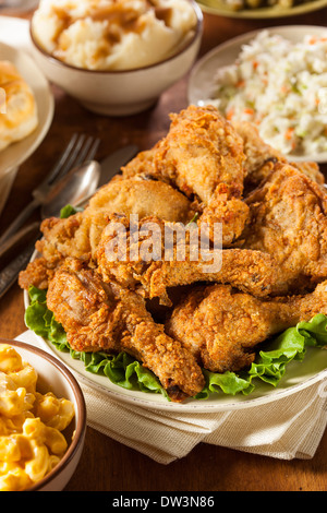 Homemade Southern Fried Chicken with Biscuits and Mashed Potatoes Stock Photo