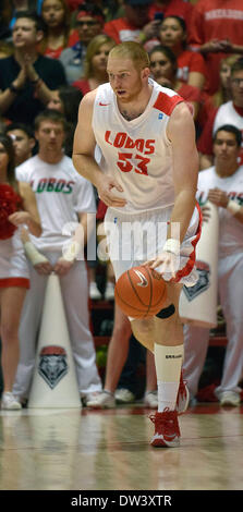 Albuquerque, New Mexico. 25th Feb, 2014. New Mexico Lobos center Alex Kirk #53 in action during the NCAA basketball game between Utah State Aggies and University New Mexico Lobos at The Pit in Albuquerque, New Mexico. Credit Image © Lou Novick/Cal Sport Media/Alamy Live News Stock Photo