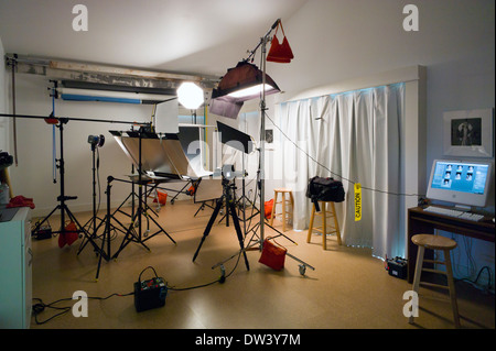 Commercial photography set, including lighting, background and grip gear. Stock Photo