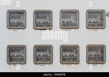 Electricity meters and breakers Stock Photo