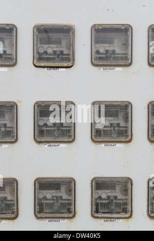 Electricity meters and breakers Stock Photo