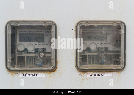 Electricity meters and breakers Stock Photo