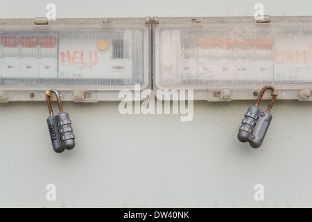 Electricity meters and breakers Stock Photo