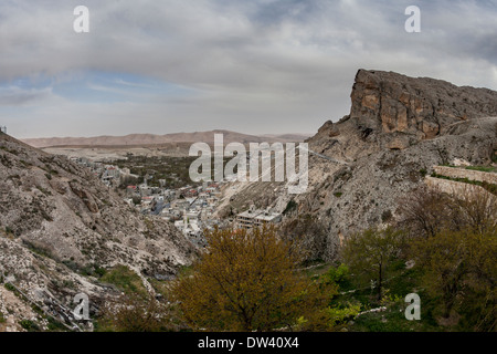 View from Greek Orthodox nunnery of St. Thecla Deir Mar Takla of the town of Ma'loula, Syria Stock Photo