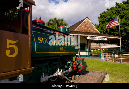 Old historic Sugar Cane Train at Lahaina station in Maui Hawaii Stock Photo