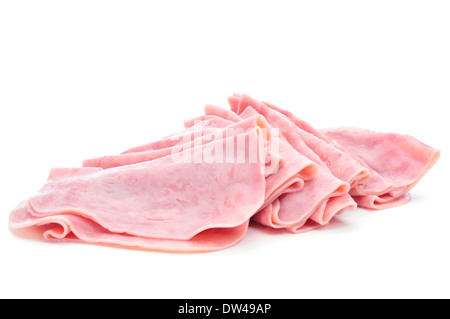 some slices of ham on a white background Stock Photo