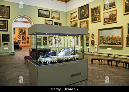 the famous silver Swan in the main art gallery room at the Bowes Museum at Barnard Castle, County Durham Stock Photo