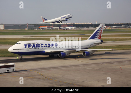 Transaero Russian Airlines Boeing 747 aircraft at Moscow SVO Airport Stock Photo