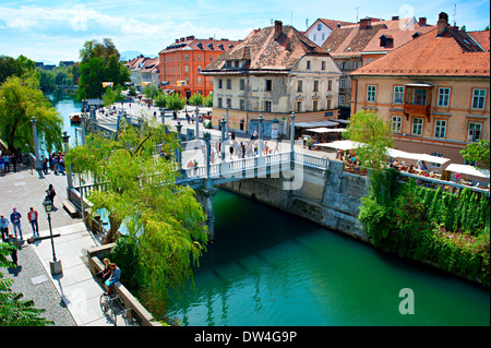 Old town embankment in Ljubljana. This year the city of Ljubljana is competing for the title of European Green Capital 2016. Stock Photo