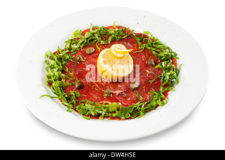 Beef Carpaccio with lemon and spring onion Stock Photo
