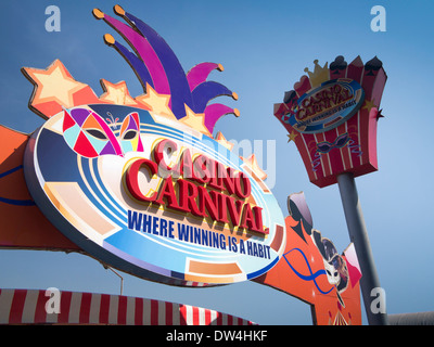 India, Goa, Panjim, gambling, Avenida Don Jao de Castro, colourful sign of Casino Carnival Stock Photo