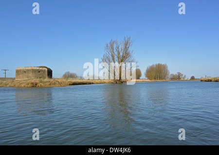 World War Two fortification on the bank of the River Cam, Cambridgeshire Stock Photo