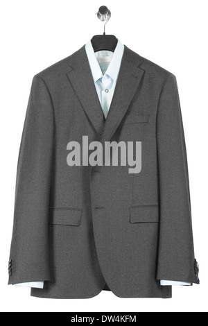 Male suit on Hanger isolated on the white Stock Photo