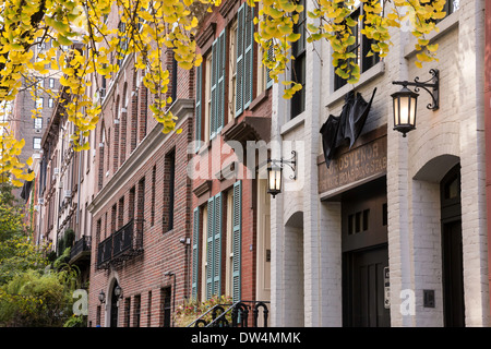Quaint Brownstones in a West Greenwich Village Neighborhood, NYC Stock Photo