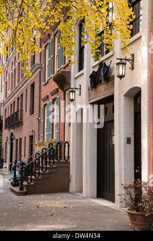 Quaint Brownstones in a West Greenwich Village Neighborhood, NYC Stock Photo