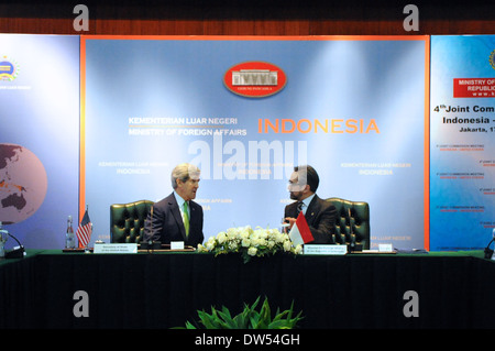 Secretary Kerry Speaks With Indonesia Foreign Minister Natalegawa Before Joint Commission Meeting in Jakarta Stock Photo