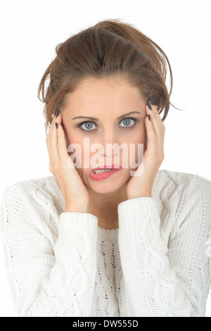 Young Worried Woman Making Funny Face Stock Photo