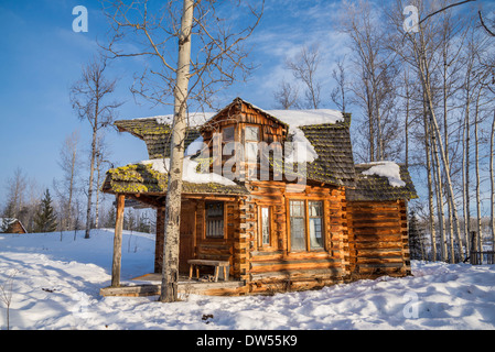 funky log cabin snow 83 mile house cariboo region british