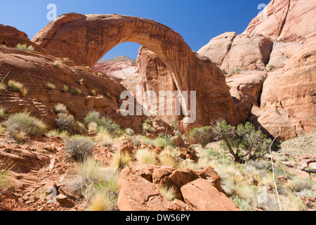 Rainbow Bridge Arch, Lake Powell, Utah, USA Stock Photo