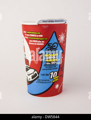TIm Horton Roll up the rim to win contest coffee cup. 50th Anniversary for 2014 Stock Photo