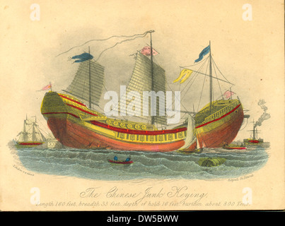 Chromolithograph souvenir of The Chinese Junk Keying Stock Photo