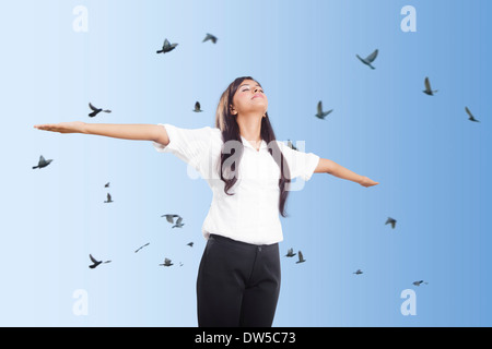 indian Business Woman fresh air Arms Outstretched Stock Photo
