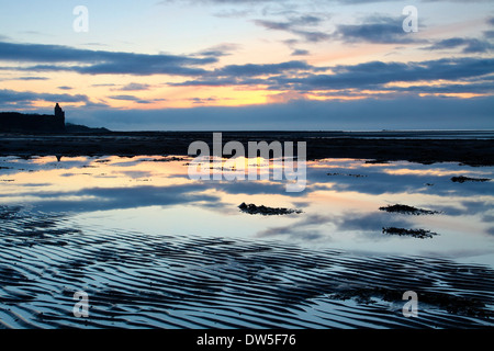 Greenan Tower from Greenan Shore at dusk, Ayr, Ayrshire Stock Photo