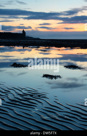 Greenan Tower from Greenan Shore at dusk, Ayr, Ayrshire Stock Photo