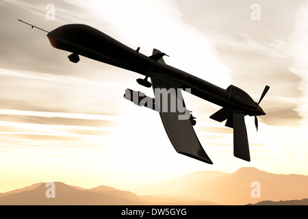 MQ1 Predator Type Drone 3D artwork UAV Drone flying in  mission Stock Photo