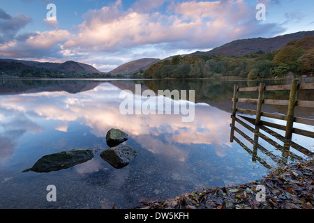 Sunset above Grasmere in the Lake District National Park, Cumbria, England. Autumn (October) 2012. Stock Photo