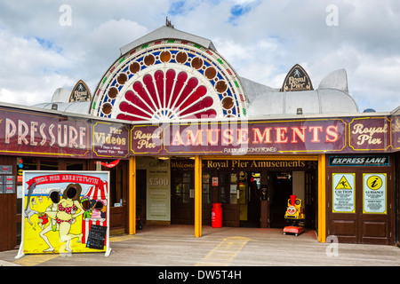 Entrance to the amusement arcade on the Royal Pier, Aberystwyth, Ceredigion, Wales, UK Stock Photo