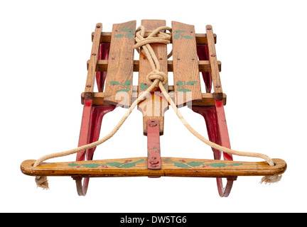 Antique hand painted sled from the 1930s. Isolated on a white background. Stock Photo