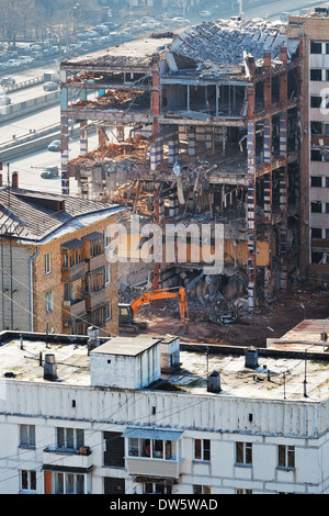 demolition of old apartment house in Moscow Stock Photo
