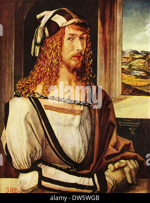 Self Portrait oil on wood by Albrecht Durer circa 1498 German artist 1471 - 1528 Stock Photo