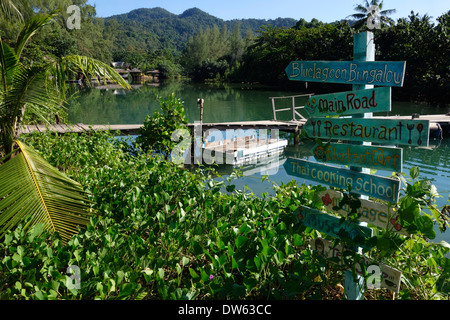 Blue Lagoon Bungalows and Restaurant sign, Koh Chang Island, Thailand. Stock Photo