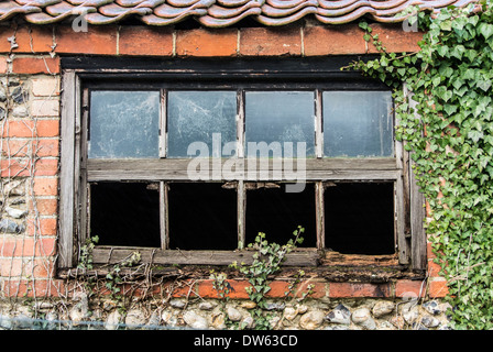 Old window, with broken panes, Stock Photo