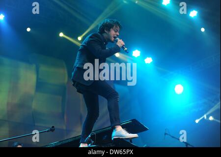 Jakarta, Indonesia. 28th Feb, 2014. British singer Jamie Cullum performs during the Jakarta International Java Jazz Festival in Jakarta, Indonesia, Feb. 28, 2014. Credit:  Zulkarnain/Xinhua/Alamy Live News Stock Photo