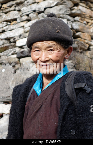 Elderly woman in the Tsum Valley of Nepal. Stock Photo